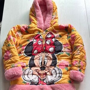 Disney Minnie Mouse Yellow Floral Jacket with Pink Accents reversible.